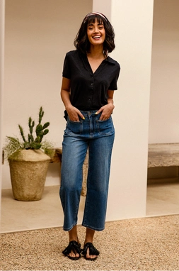 7/8-Jeans mit weitem Bein